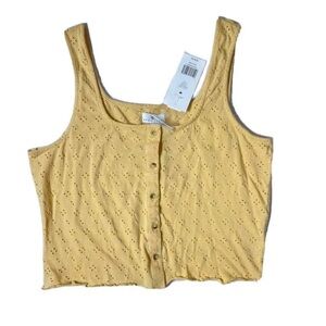 NWT True Craft Crop Tank Top Women’s Medium Cropped M Button 100% Cotton Blouse